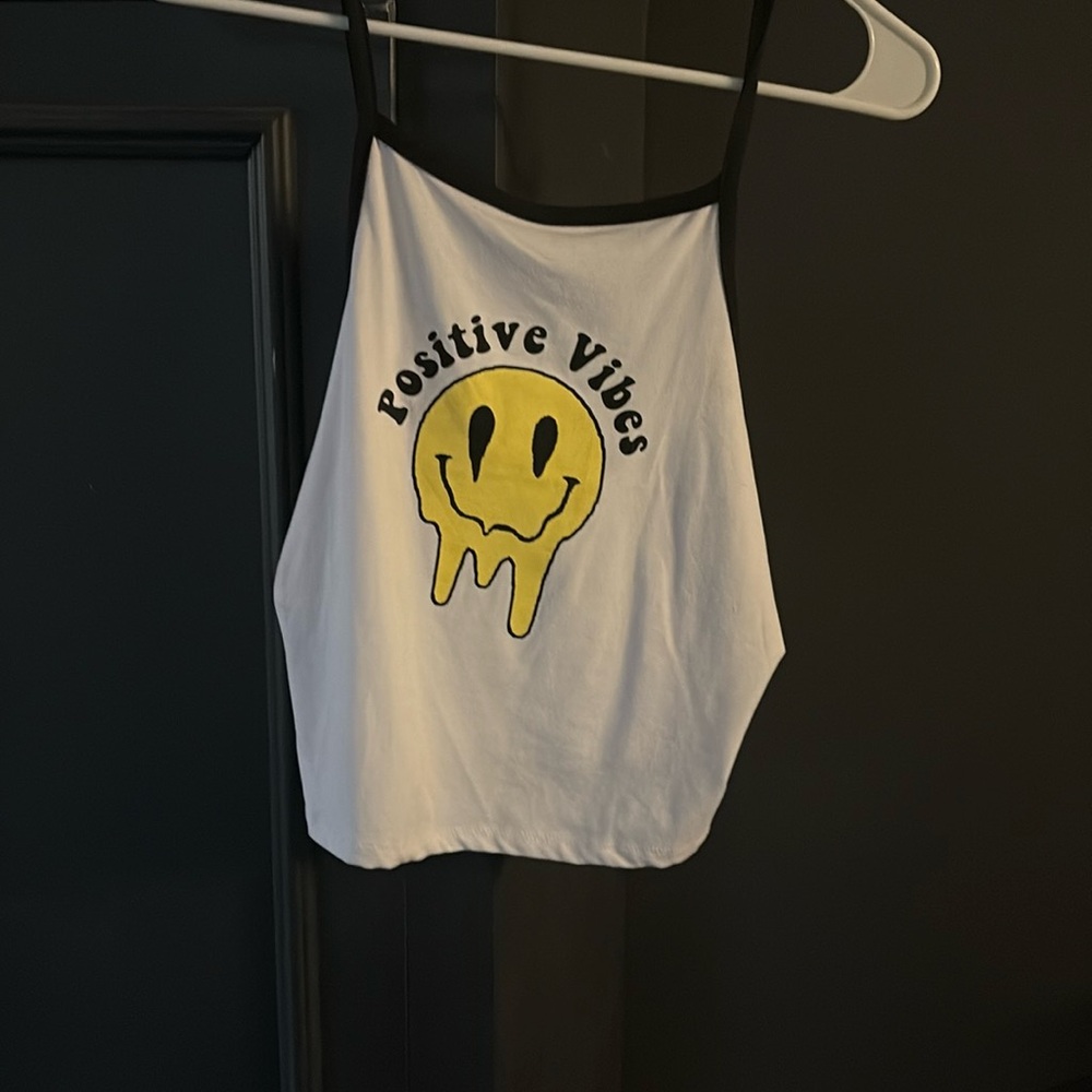 White Tank Top with Positive Vibes Graphic